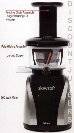 Tribest Slowstar SW-2020 Silver and Black 47 RPM vertical Upright Single Auger Juicer